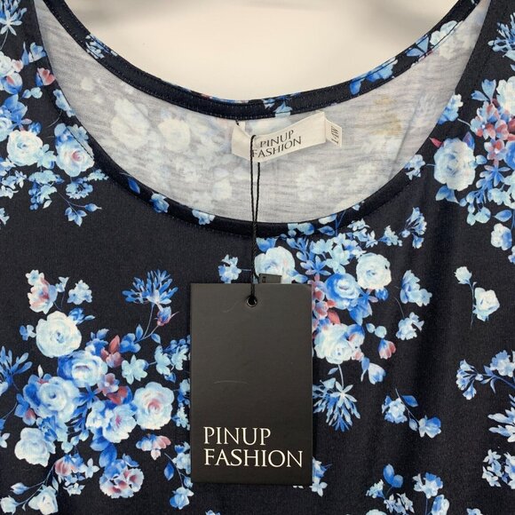 Pinup Fashion Maxi Dress Blue Floral Print Sleeveless Pockets NWT - Picture 3 of 11